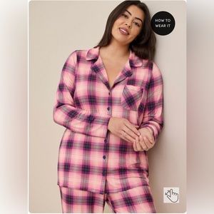 Super Soft Button Through Long Sleeve Sleep Shirt SIZE 4 pink plaid loungewear